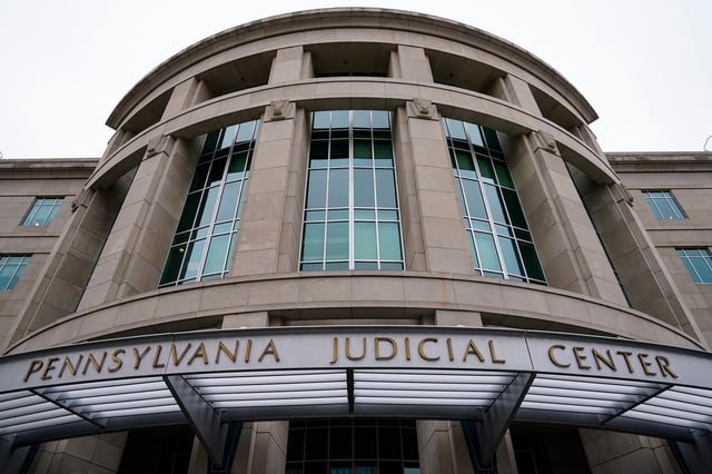 FILE - The Pennsylvania Judicial Center, home to the Commonwealth Court, is pictured on Feb. 21, 2023, in Harrisburg, Pa. (AP Photo/Matt Rourke, File)