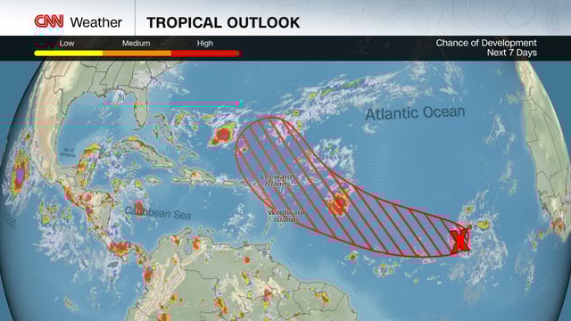 The next tropical depression or storm is likely to form this week in the red highlighted area on the map, according to the National Hurricane Center.