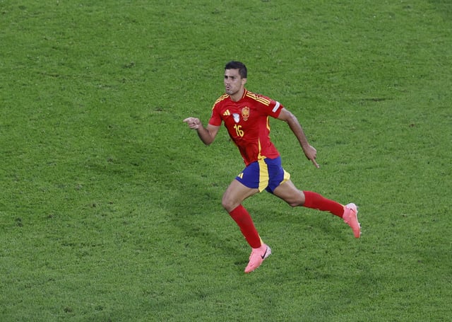 Soccer Football - Euro 2024 - Round of 16 - Spain v Georgia - Cologne Stadium, Cologne, Germany - June 30, 2024 Spain's Rodri celebrates scoring their first goal REUTERS/Heiko Becker