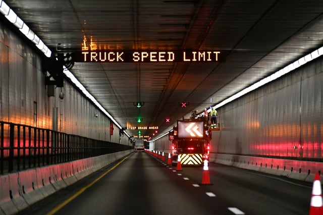 LOVELAND, CO - AUGUST 9: Cars and trucks pass though the tunnel in one lane during work inside the Eisenhower tunnel for the Eisenhower Johnson Memorial Tunnels infrastructure repair project on August 9, 2022 in Loveland, Colorado. This project will replace and repair grout beds that support the interior wall panels in the north tunnel (Eisenhower) and will address and repair damaged wall panels and steel hangar issues throughout the north tunnel (Eisenhower). Steel hangars are brackets at the top of wall panels that keep them from falling forward. The wall panels have shifted from ice buildup behind them, so these wall panels & hangars need to be inspected and replaced if they are damaged from the movement. The Eisenhower Johnson Memorial Tunnels (EJMT), about 60 miles west of Denver on Interstate 70, is the highest paved vehicular tunnel in the worldÑat an elevation of 11,013 feet at the East Portal and 11,158 feet at the West Portal. The tunnels are just over 1.5 miles long and at peak travel times carry as many as 3,500 vehicles per hour (VPH) in one direction of travel alone. I-70 is a critical corridor for moving goods and services such as medical supplies, food, and other essential items and as such, EJMT is a vital piece of infrastructure to keep I-70 traffic moving safely and efficiently. Opened in 1973 (Eisenhower Tunnel Bore) and 1979 (Johnson Tunnel Bore), EJMT is faced with outdated and aging infrastructure which CDOT will begin repairing through a variety of construction projects starting in the summer of 2022 and into the next several years. These projects are part of CDOTÕs 10-Year Plan, with funding made possible through Senate Bill 260 and the Bridge & Tunnel Enterprise. The repairs are scheduled to be finished by November 2022 with a cost of $2 million. Overnight Lange closures are expected Sunday through Thursday nights between 7 p.m. and 6 a.m with possible full tunnel closures 11 p.z. to 5 a.m in the fall of 2022. No weekend work is anticipated.
The improvements will enhance safety for the traveling public, upgrade connectivity to the rest of the freight network in the United States, and boost economic vitality along the only contiguous east/west interstate in Colorado.(Photo by Helen H. Richardson/The Denver Post)