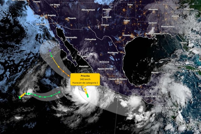El huracán Priscilla se organiza progresivamente y se pronostica que alcance su pico de intensidad con vientos de 110 mph (177 km/h) para el 8 de octubre