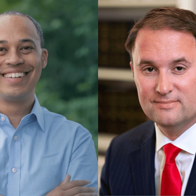 Democrat Jay Jones (left) faces Republican Incumbent Attorney General Jason Miyares (right) in Virginia's AG race. (Jay Jones Campaign/AP Photo via Ryan M. Kelly, File)
