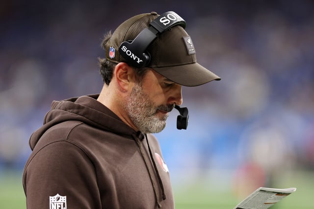 Head coach Kevin Stefanski of the Cleveland Browns looks on during the fourth quarter against the Detroit Lions at Ford Field on September 28, 2025 in Detroit, Michigan.