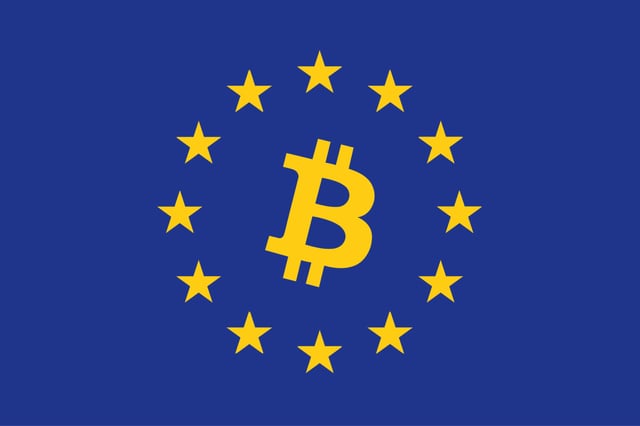 Flag of Europe with Bitcoin symbol in it