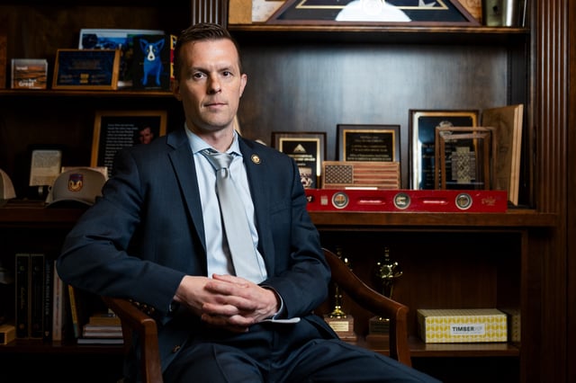 Rep. Jared Golden (D-ME) poses for a portrait in his office in Washington, D.C., on May 6, 2025.