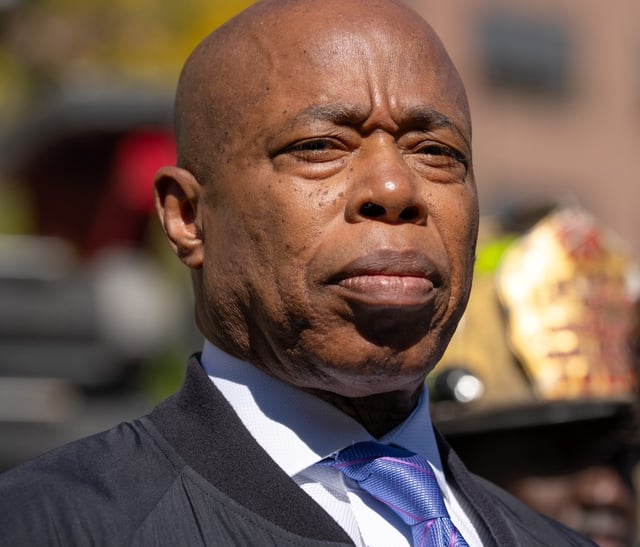 Mayor Eric Adams is pictured during a press conference following a partial building collapse at 205-207 Alexander Ave. Wednesday, Oct. 1, 2025 in the Bronx, New York, New York. (Barry Williams / New York Daily News)