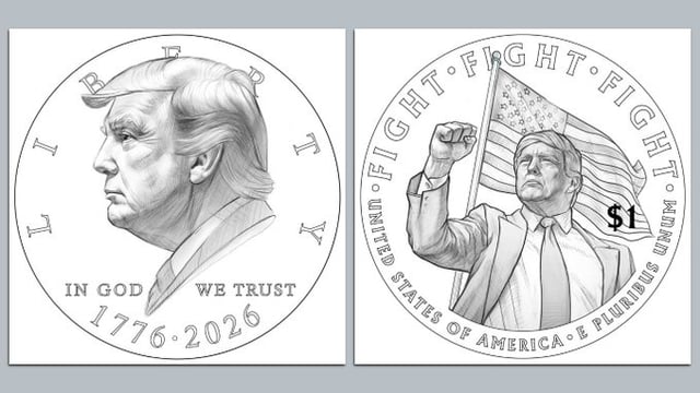 The first draft of a $1 coin with President Donald Trump’s face on it. (SCREENSHOT: @TREASURERBEACH/X)