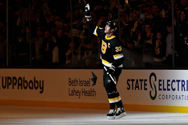 Feb 8, 2020; Boston, Massachusetts, USA; Boston Bruins defenseman Zdeno Chara (33) waves to the crowd after he is announced as the first star of the game against the Arizona Coyotes at the TD Garden. Mandatory Credit: Brian Fluharty-USA TODAY Sports