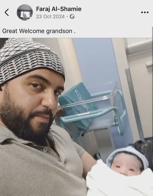 Faraj Al-Shamie celebrated the birth of his grandson with a post on Facebook