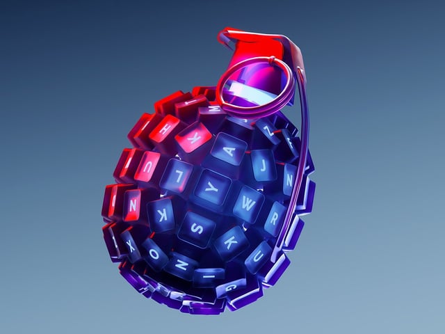 An illustration of a grenade made out of computer keys