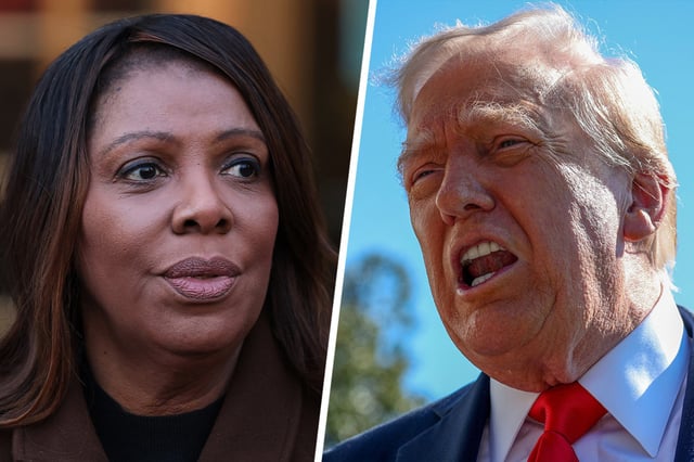 Letitia James and Donald Trump.