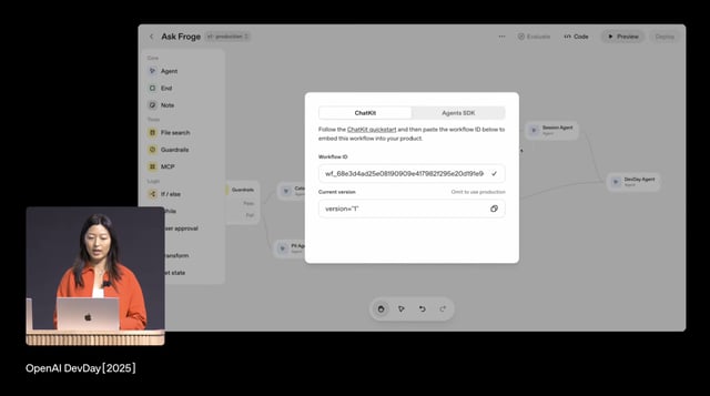 OpenAI engineer Christina Huang using AgentKit at Dev Day 2025.