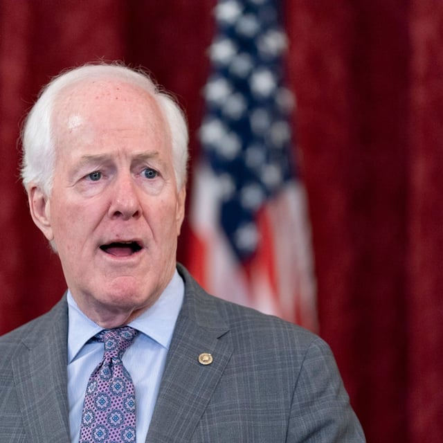 FILE - Sen. John Cornyn, R-Texas, speaks to media, Oct. 18, 2023, on Capitol Hill in Washington. (AP Photo/Stephanie Scarbrough, File)