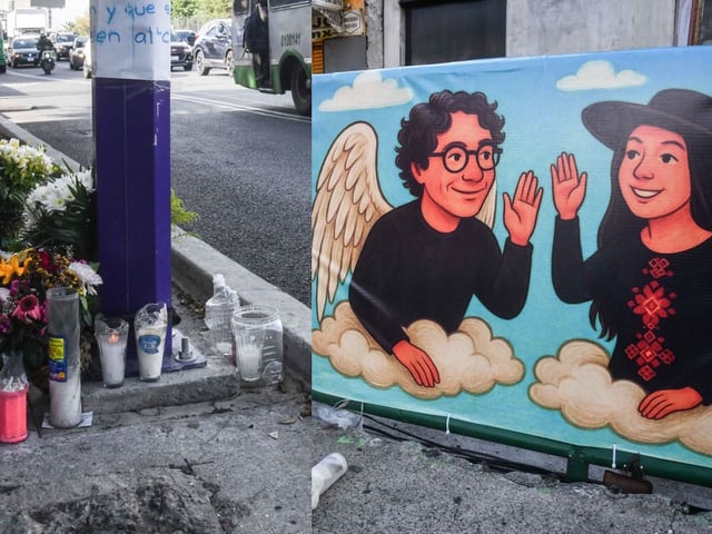 Veladoras y carteles puestos en el lugar del ataque sobre calzada de Tlalpan.