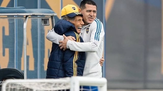 Miguel Russo y Juan Román Riquelme en la última aparición en público del entrenador