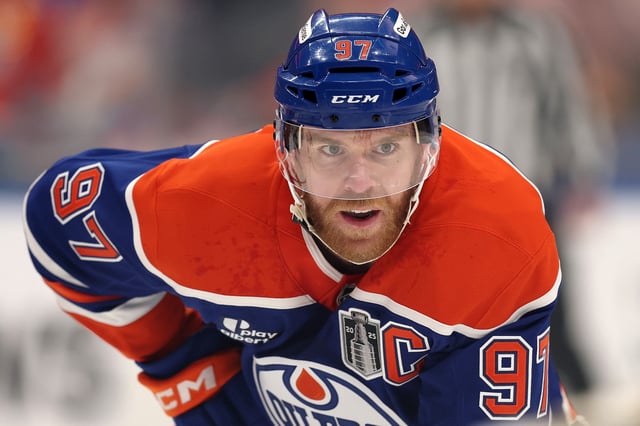 Connor McDavid #97 of the Edmonton Oilers looks on against the Florida Panthers during the first period in Game Two of the 2025 Stanley Cup Final at Rogers Place on June 06, 2025 in Edmonton, Alberta. (Photo by Steph Chambers/Getty Images)