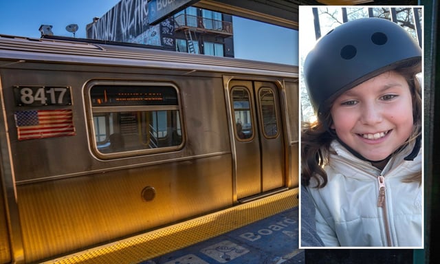 Zemfira Mukhtarov, 12 (inset) died along with a friend Saturday while subway surfing at the Marcy Avenue train stop in Brooklyn. (Theodore Parisienne / New York Daily News; Courtesy of family)