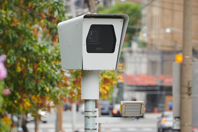 Vehicles pass a speed camera in Toronto, on Wednesday, Sept. 24, 2025. 