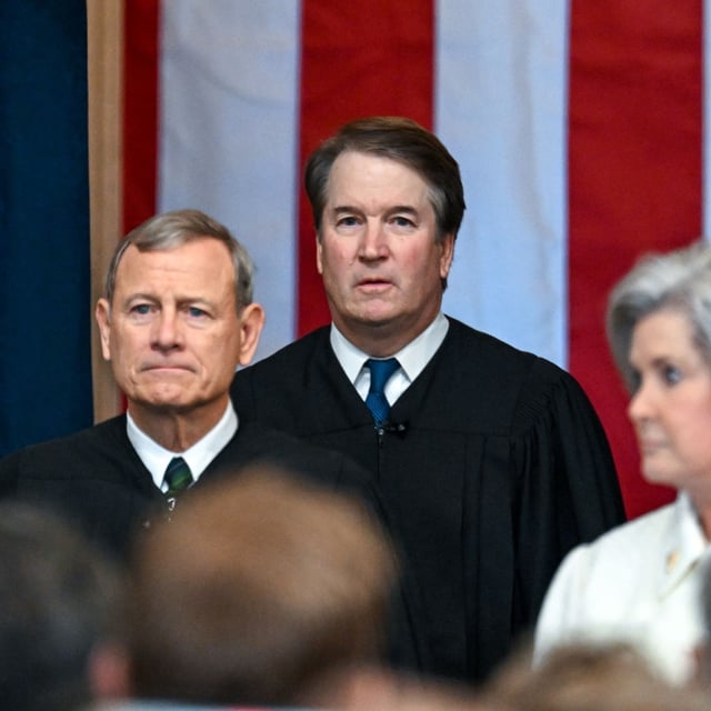 WASHINGTON, DC - JANUARY 20: Supreme Court Chief Justice John Roberts and Supreme Court Justice Brett Kavanaugh arrive for the inauguration of U.S. President-elect Donald Trump in the U.S. Capitol Rotunda on January 20, 2025 in Washington, DC. Donald Trump takes office for his second term as the 47th President of the United States. (Photo by Kenny Holston-Pool/Getty Images)