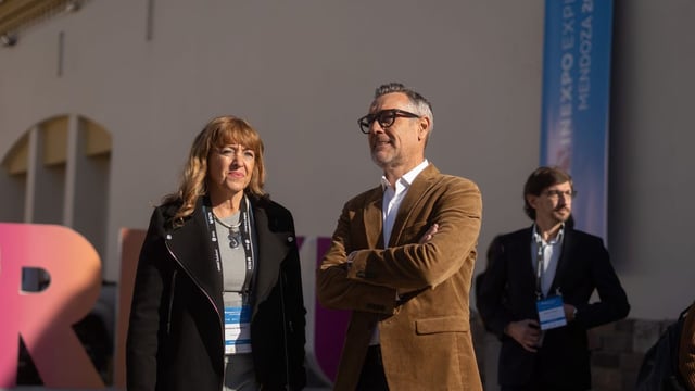 Patricia Gimenez y Rodolphe Lameys durante la apertura de Vinexpo Explorer Mendoza.