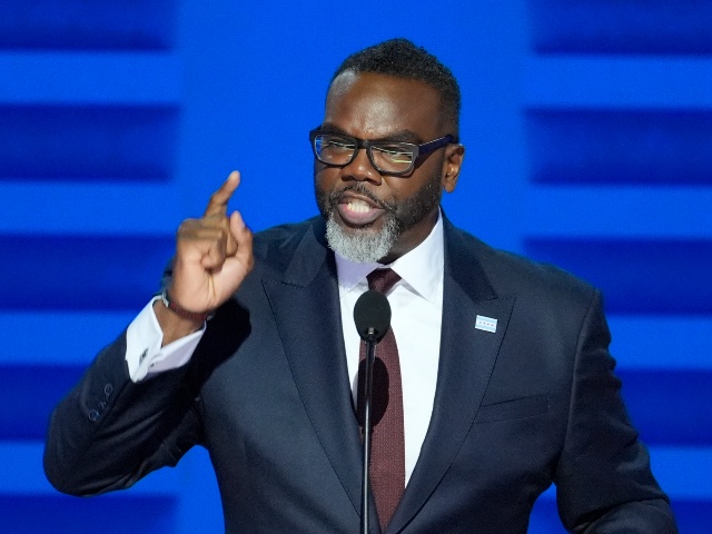 Brandon Johnson, Mayor of Chicago, speaking on the first day of the Democratic National Convention Monday, Aug. 19, 2024, in Chicago. (J. Scott Applewhite/AP)