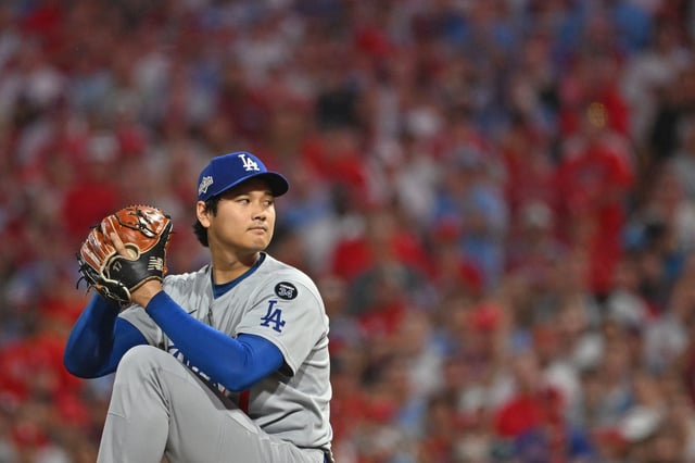 Oct 4, 2025; Philadelphia, Pennsylvania, USA; Los Angeles Dodgers two-way player Shohei Ohtani (17) throws a pitch during the first inning against the Philadelphia Phillies during game one of the NLDS round for the 2025 MLB playoffs at Citizens Bank Park. Mandatory Credit: Eric Hartline-Imagn Images/ File Photo