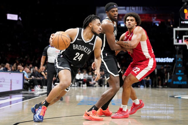 NEW YORK, NEW YORK - OCTOBER 04: Cam Thomas #24 of the Brooklyn Nets handles the ball during the first half during the preseason match between the Brooklyn Nets and Hapoel Jerusalem B.C. at Barclays Center on October 04, 2025 in the Brooklyn borough of New York City. (Photo by Evan Bernstein/Getty Images)