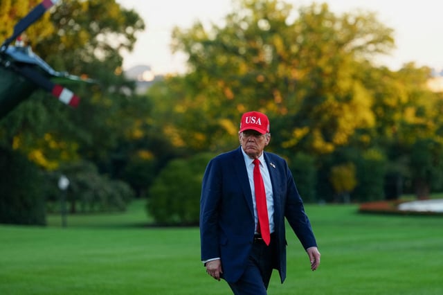 President Donald Trump arrives at the White House on October 5, 2025.
