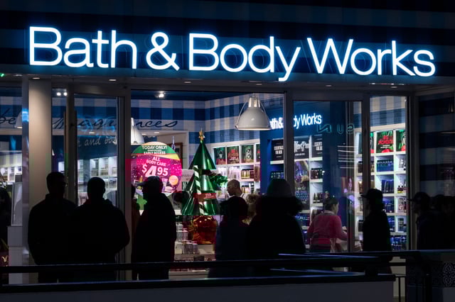 SAN DIEGO, CALIFORNIA - DECEMBER 13: Shoppers walk by a Bath & Body Works store at Fashion Valley, an upscale shopping mall on December 13, 2024 in San Diego, California.