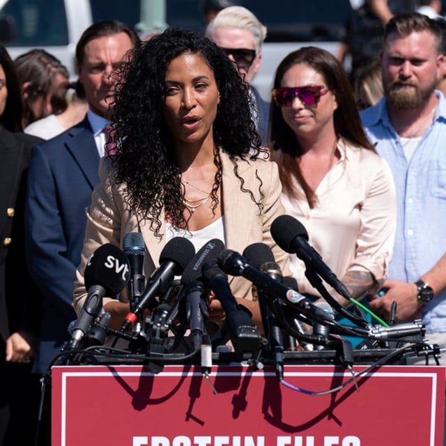 Lisa Phillips speaks during a news conference at the U.S. Capitol, Wednesday, Sept. 3, 2025, in Washington. (AP Photo/Jose Luis Magana)