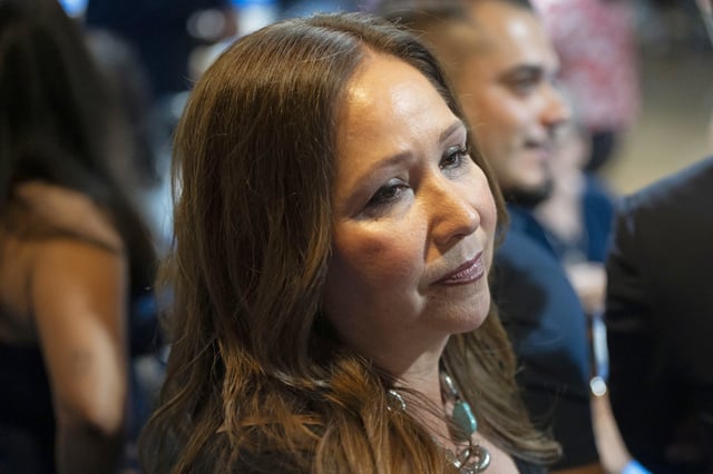 Democratic U.S. congressional candidate Adelita Grijalva speaks to the media during a primary election-night party at El Casino Ballroom on July 15, 2025 in South Tucson, Arizona. 