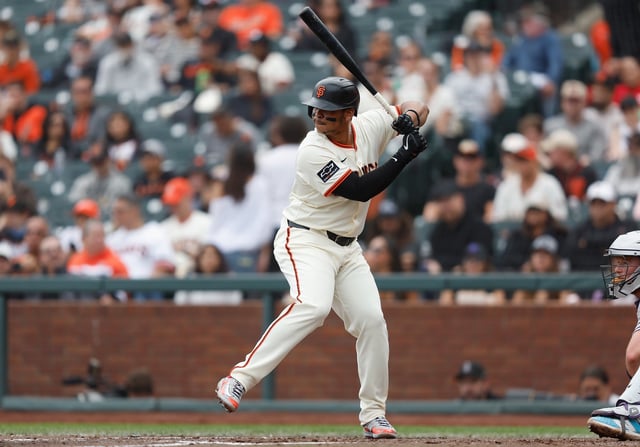 SAN FRANCISCO, CALIFORNIA - SEPTEMBER 28: Rafael Devers #16 of the San Francisco Giants at bat against the Colorado Rockies at Oracle Park on September 28, 2025 in San Francisco, California. (Photo by Lachlan Cunningham/Getty Images)