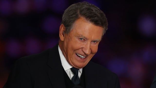 Jun 14, 2025; Edmonton, Alberta, CAN; Canadian former ice hockey player Wayne Gretzky is present for the game between Edmonton Oilers and Florida Panthers in game five of the 2025 Stanley Cup Final at Rogers Place. Mandatory Credit: Perry Nelson-Imagn Images