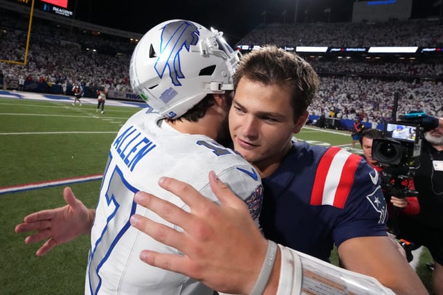 Drake Maye and the Patriots left Highmark Stadium with a win on Sunday.