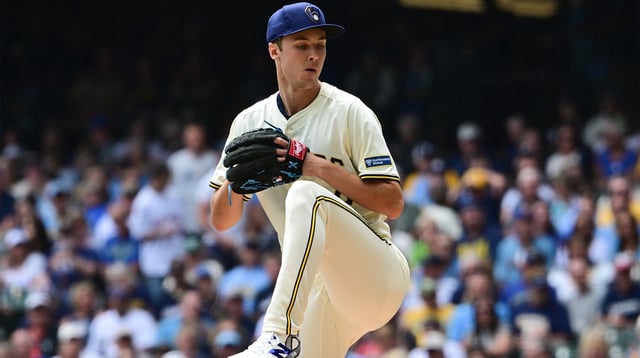 Jun 25, 2025; Milwaukee, Wisconsin, USA; Milwaukee Brewers starting pitcher Jacob Misiorowski (32) throws a pitch in the first inning against the Pittsburgh Pirates at American Family Field. Mandatory Credit: Benny Sieu-Imagn Images