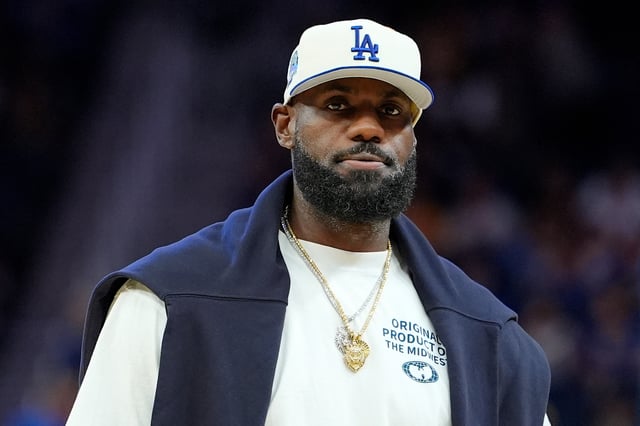 Lebron James #23 of the Los Angeles Lakers looks on against the Golden State Warriors during a time out in the second half of a preseason NBA game at Chase Center on October 05, 2025 in San Francisco, California.