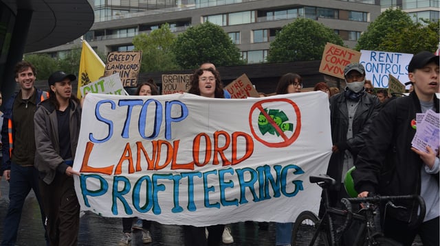 More than 100 renters protest outside major landlord Grainger in a call for rent controls. Image: London Renters Union