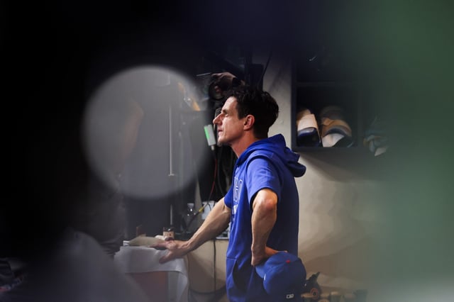 Chicago Cubs manager Craig Counsell (11) stands in the dugout during the fifth inning against the Milwaukee Brewers in Game 2 of the NL Division Series Monday Oct. 6, 2025, in Milwaukee. (Armando L. Sanchez/Chicago Tribune)
