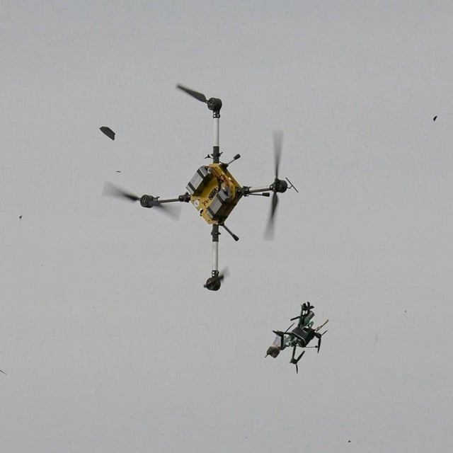 Drohnen bei den russisch-belarussischen Militärübungen Zapad 2025: Eine Szene vom Borisovsky Übungsgelände in der Region Minsk, Belarus, am 15. September 2025.