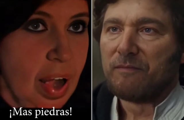 Cristina Kirchner y Javier Milei como Kylo Ren y Luke Skywalker, respectivamente, de la película Star Wars: el último jedi