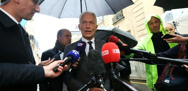 Le président du Medef Patrick Martin à la sortie d'une rencontre avec le Premier ministre à Matignon, le 24 septembre 2025