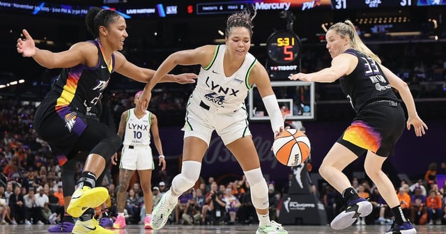 Napheesa Collier, centre, of the Minnesota Lynx has accused the WNBA leadership of being 'the worst in the world'. AFP