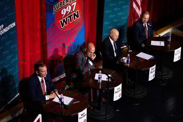 Republican candidates for Tennessee's 7th Congressional District Matt Van Epps, Lee Reeves, Gino Bulso and Jody Barrett debate at CabaRay Showroom in Nashville, Tenn., Friday, Sept. 5, 2025.