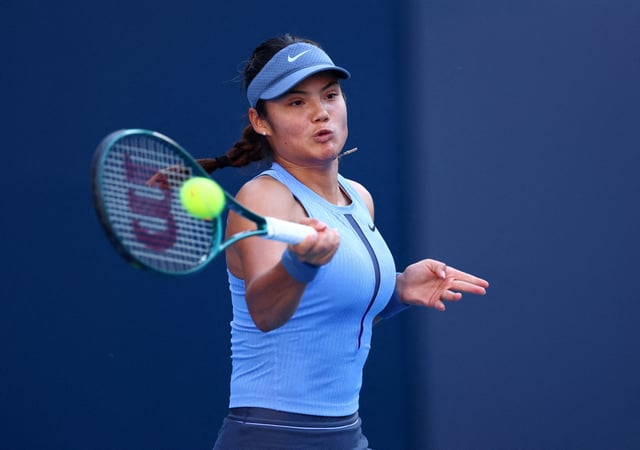 Tennis - China Open - The Beijing Olympic Green Tennis Center, Beijing, China - September 29, 2025 Britain's Emma Raducanu in action during her round of 32 match against Jessica Pegula of the U.S. REUTERS/Tingshu Wang