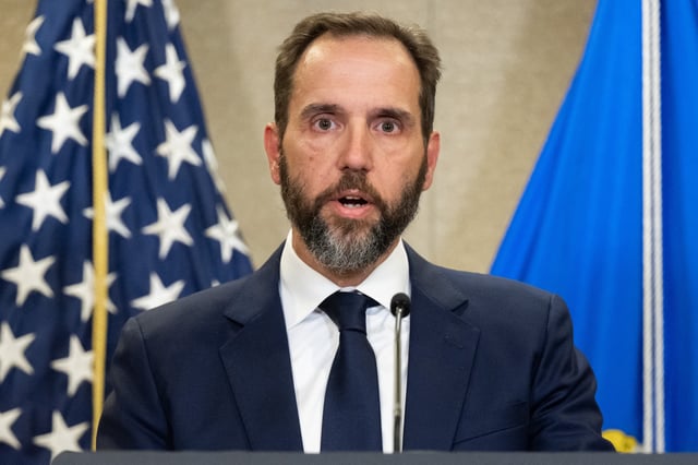 Then special counsel Jack Smith speaking to members of the media at the US Department of Justice building in Washington, DC, on August 1, 2023.