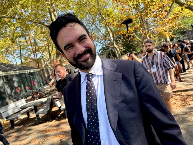 Mayoral candidate Zohran Mamdani making a campaign stop in Bed-Stuy, Brooklyn, Sunday September 28, 2025. (Rebecca White/New York Daily News)