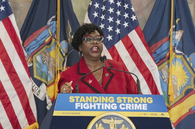 Bronx District Attorney Darcel Clark speaks at a press conference.