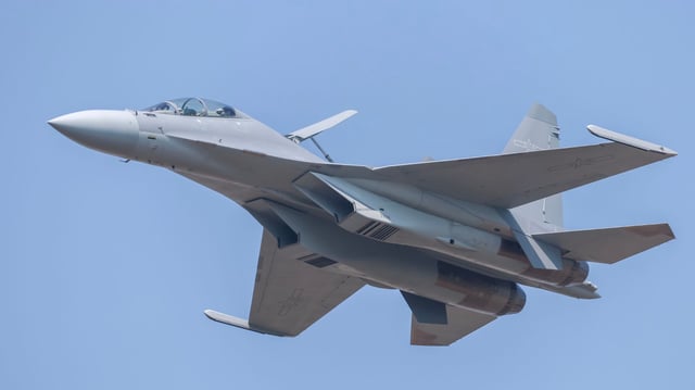 A J-16 fighter jet flies in the sky during the 15th China International Aviation and Aerospace Exhibition, or Airshow China 2024