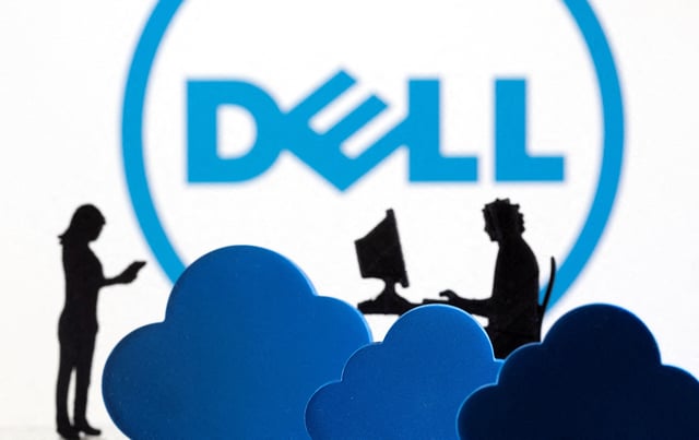 3D printed clouds and figurines are seen in front of the Dell logo in this illustration taken February 8, 2022. REUTERS/Dado Ruvic/Illustration/File Photo
