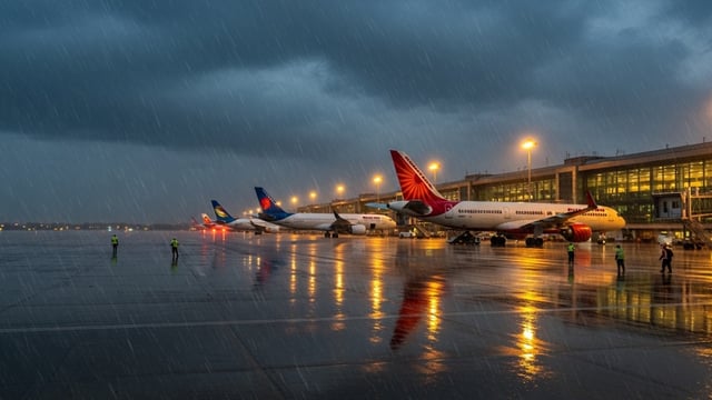 delhi airport in rain